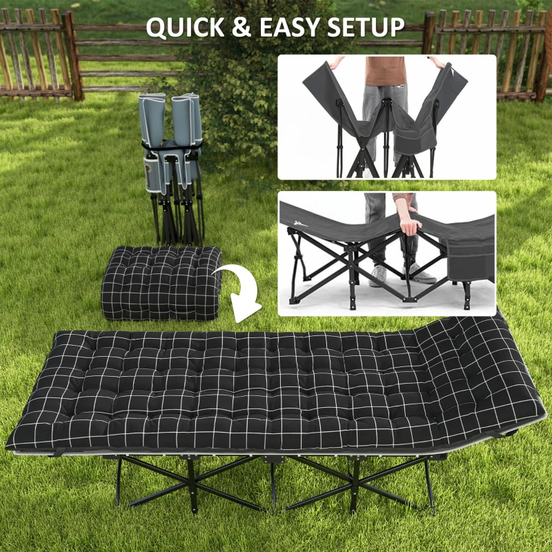 Outsunny 67cm Wide Folding Bed, Camping Cot for Adults with Mattress, Storage Pocket, Carry Bag, Max Load 150kg, Black