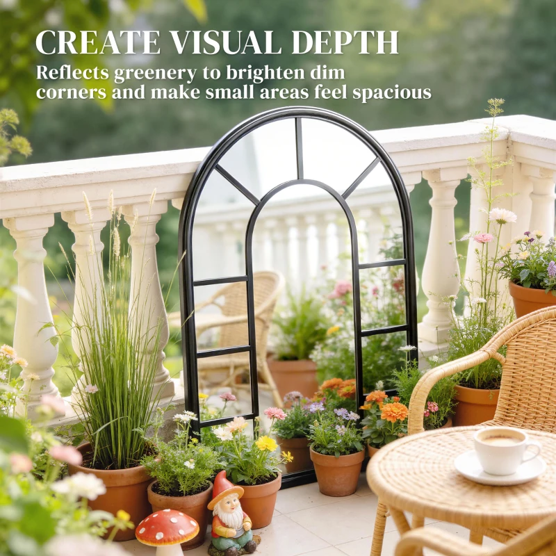 Outsunny Arched Mirror, Shatterproof Acrylic Windowpane Wall Mounted Mirror with Robust Metal Frame, 71 x 51 cm, Black