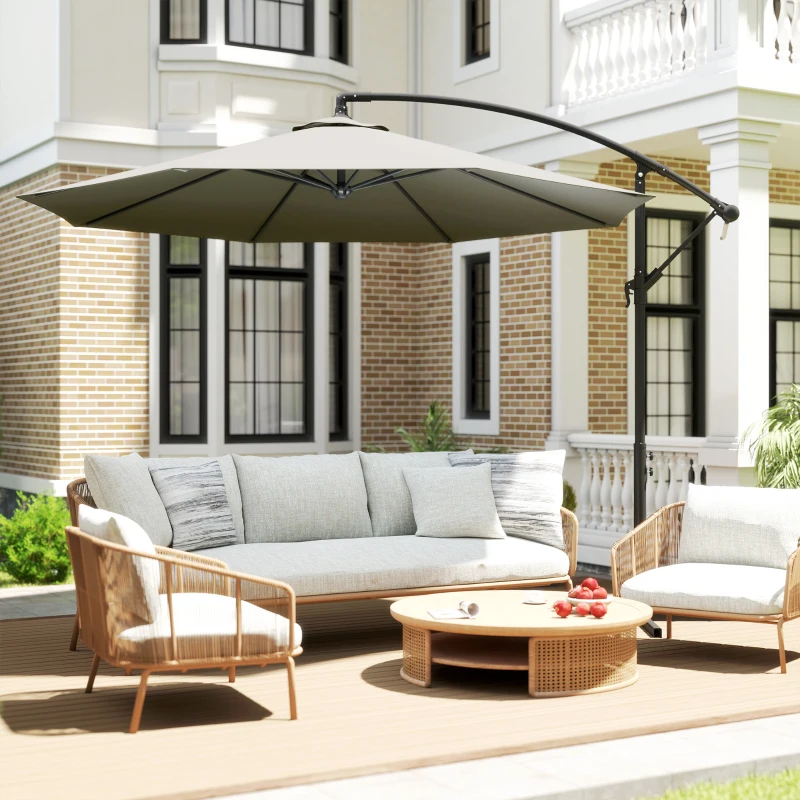 Outsunny 3m Overhanging Cantilever Parasol, with Cross Base - Light Grey