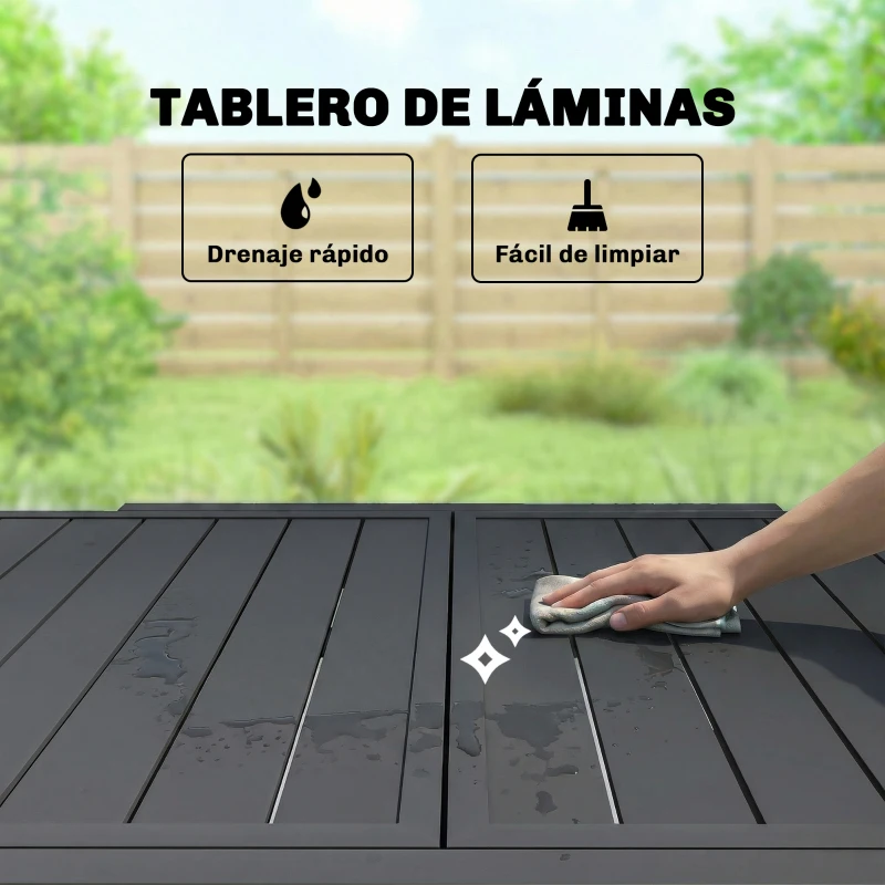 Outsunny Mesa de Comedor Exterior Extensible 80/160 cm para 4-6 Personas Mesa de Jardín Rectangular para Terraza Negro