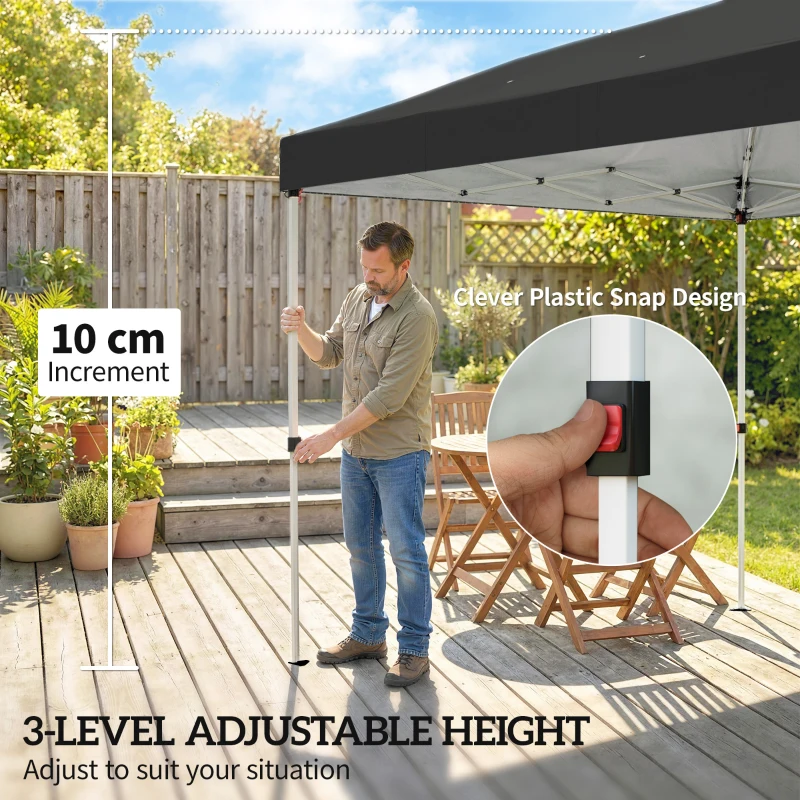 Outsunny 3 x 6 m Pop Up Canopy with UV50+ Protection Garden Gazebo with 6 Sidewalls, Black