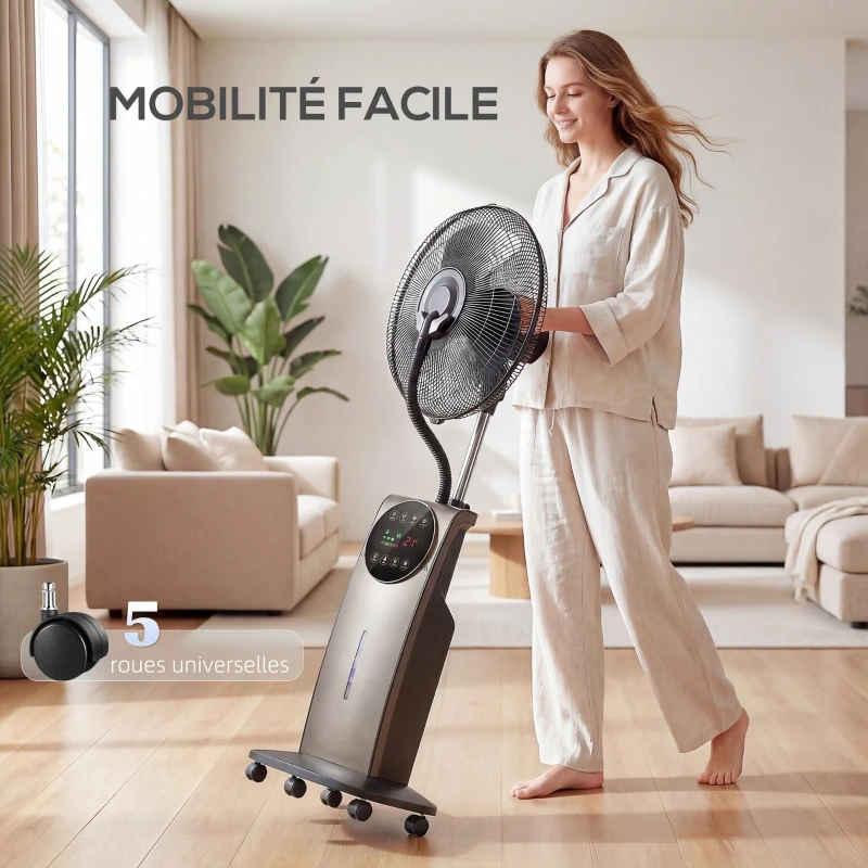 HOMCOM Ventilateur brumisateur 90W, ventilateur sur pied 138cm, 3 vitesses, 3 modes, ionisation négative, antimoustique, noir