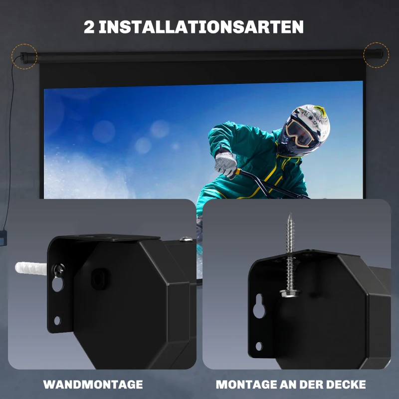 HOMCOM Beamer-Leinwand, 16:9 Format, Fernbedienung, 266 x 149 cm (120 Zoll), Schwarz