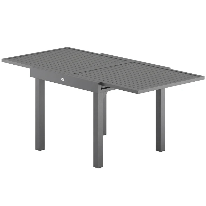 Outsunny Extending Garden Table for 4-8 People, Aluminium Outdoor Dining Table with Slatted Top, Dark Grey