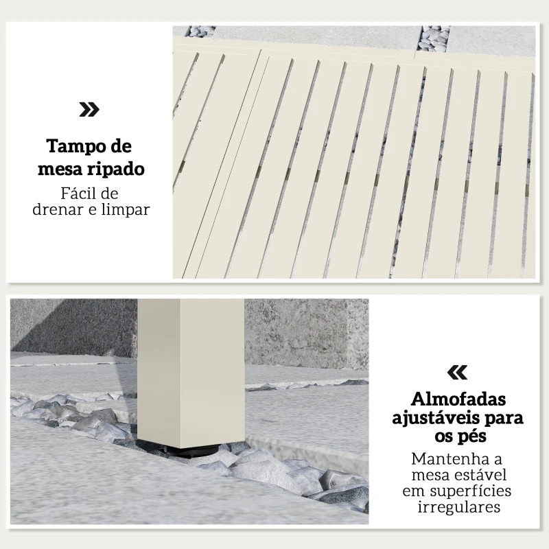 Outsunny Mesa de Jardim Extensível 150/225x85x75 cm Mesa de Jantar em Alumínio com Tampo de Ripas para 6-8 Pessoas Branco