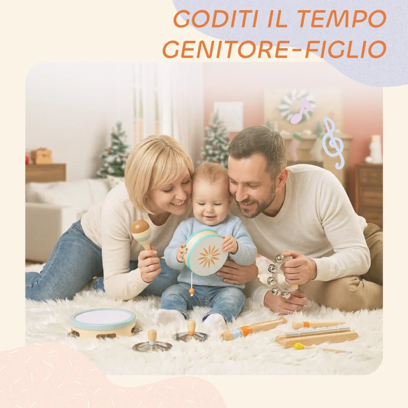 AIYAPLAY Strumenti Musicali per Bambini, Set Percussioni in Legno Montessori