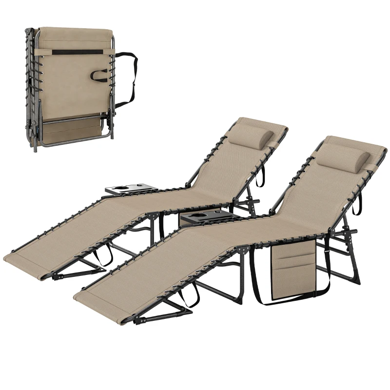 Outsunny Five-Position Reclining Sun Loungers Set of 2 - Beige