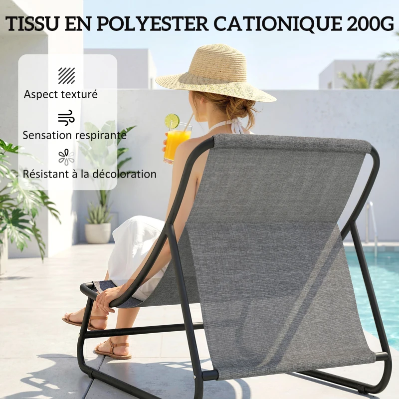 Outsunny Fauteuil de Jardin Relax avec Repose-pieds 2 Pièces avec Coussin Ultra Épais 13cm Tissu Cationique Gris