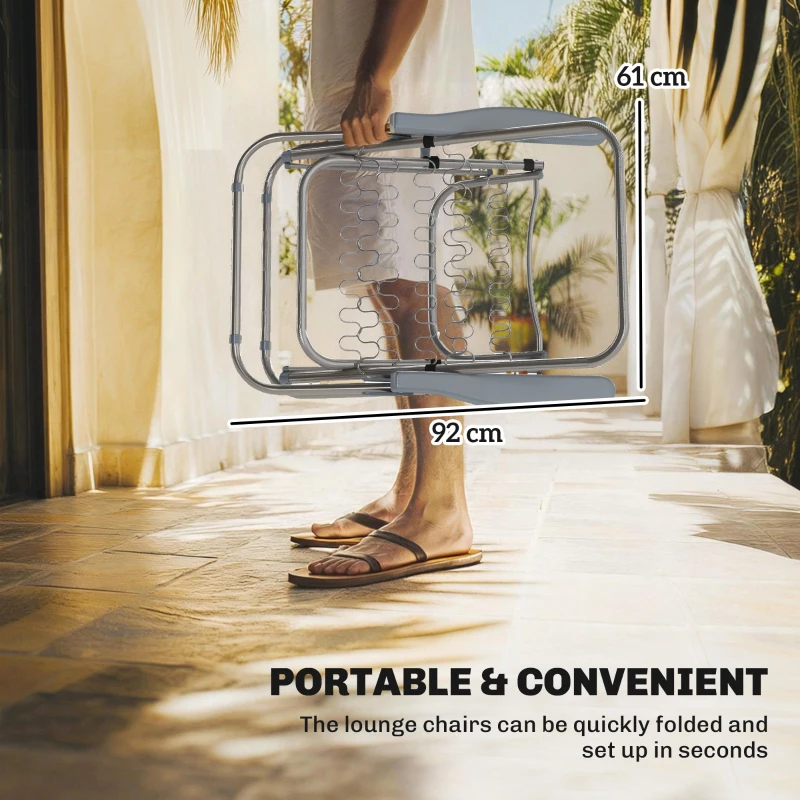 Outsunny Set of 2 Foldable Patio Sun Lounger with Adjustable Backrest and Cushion, Multicoloured