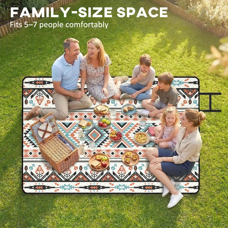 Outsunny Picnic Blanket, 300x200CM Large Beach Blanket Outdoor Picnic Mat with Integrated Strap for Camping, Mix-Colour