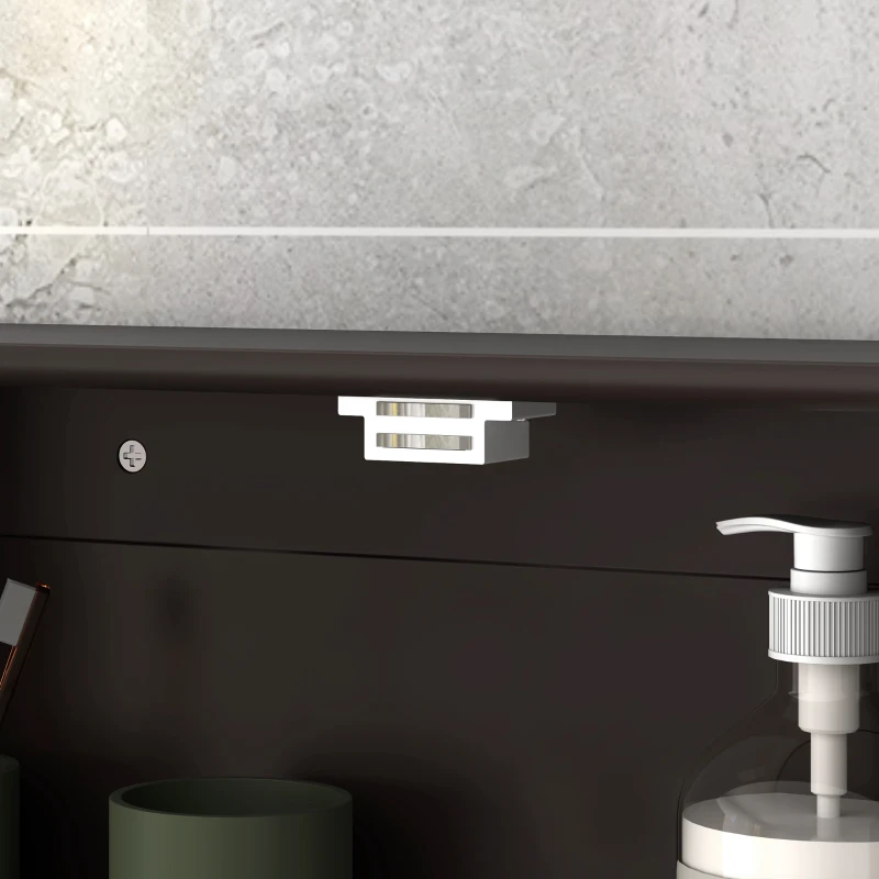 kleankin Armario de Baño con Espejo Armario de Pared con 2 Puertas Estante Abierto Estante Ajustable 56x13x58cm Marrón Oscuro