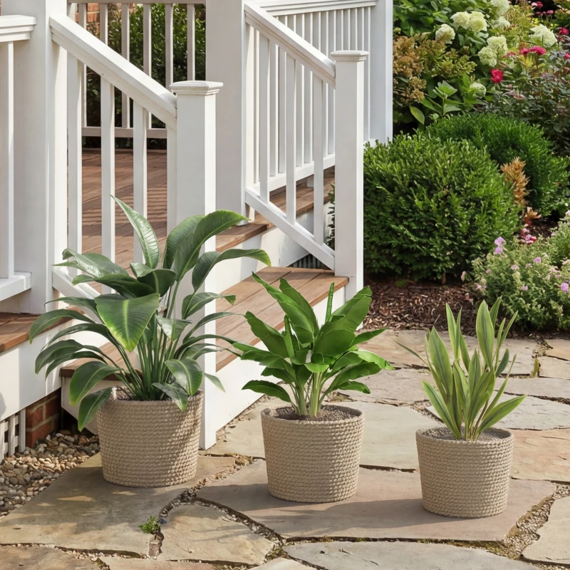 Outsunny Seagrass Planters Set of 3 Plant Pots for Indoor Outdoor Patio Balcony Natural