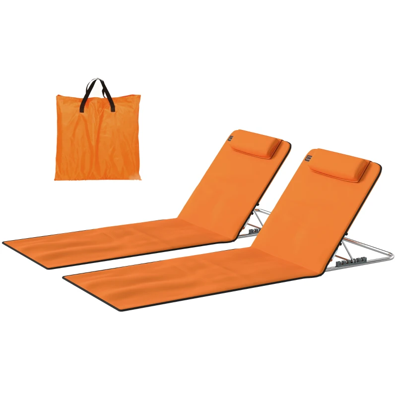 Outsunny Set of Two Metal Frame Beach Chairs, with Reclining Backs - Orange