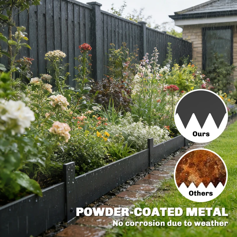 Outsunny 5pcs Garden Fence, Metal Picket Fence Panels, 115x15cm, Black