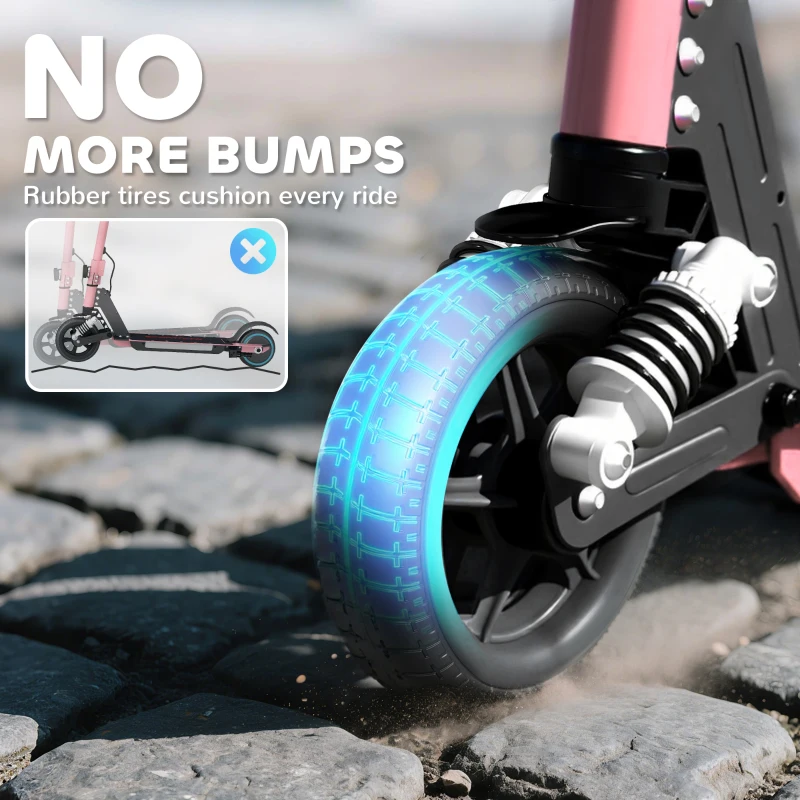 SPORTNOW Folding Electric Scooter for Kids, with Dual Brakes, Front Suspension, LED Colourful Lights, Pink