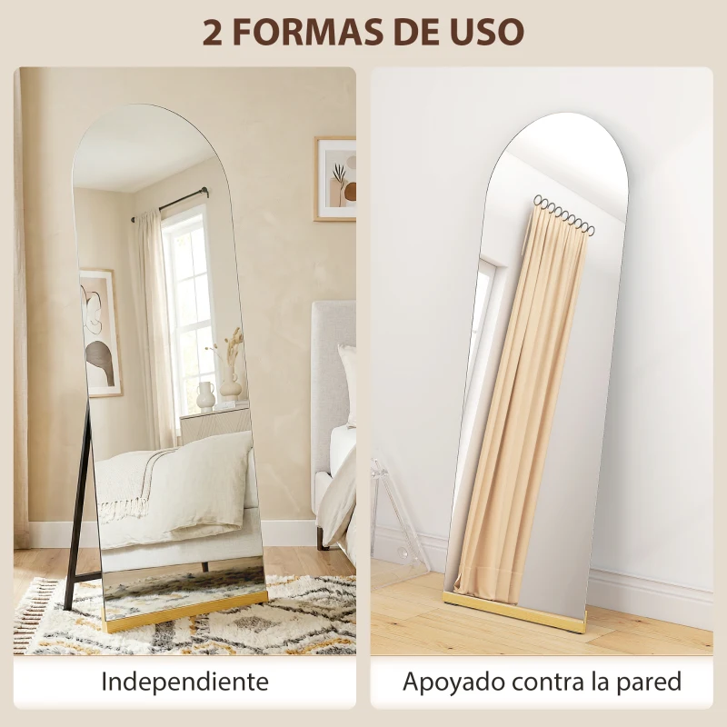 HOMCOM Espejo de Cuerpo Entero Curvado 160x50 cm sin Marco Base de Madera Espejo de Pie o Apoyado en la Pared Transparente