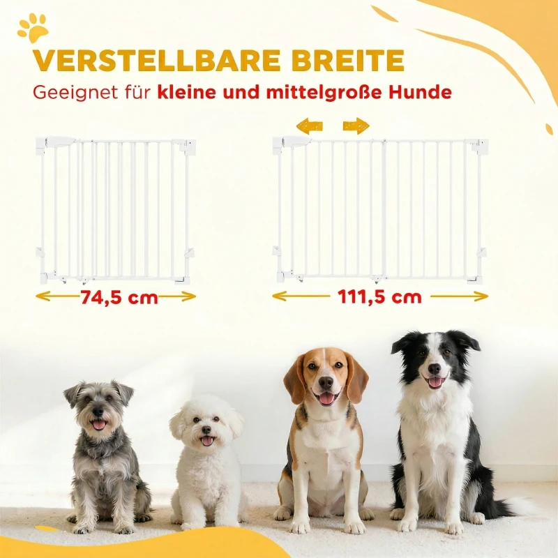 PawHut Traphek deurbeveiliging 74,5-111,5 cm deurhek met automatisch sluiten aan beide zijden met één hand te openen wit