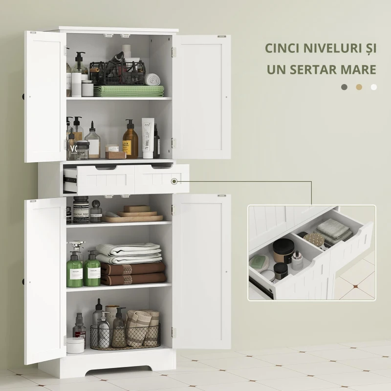 HOMCOM Mobilier de baie cu sertar, dulap cu uși, raft reglabil, 60 x 30 x 160 cm, alb
