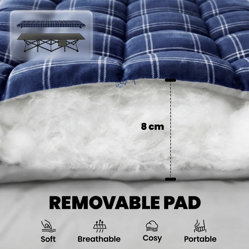 Outsunny Camping Cot with Soft Pad, 80cm Extra Wide Folding Cots with Side Pocket and Carry Bag, Blue