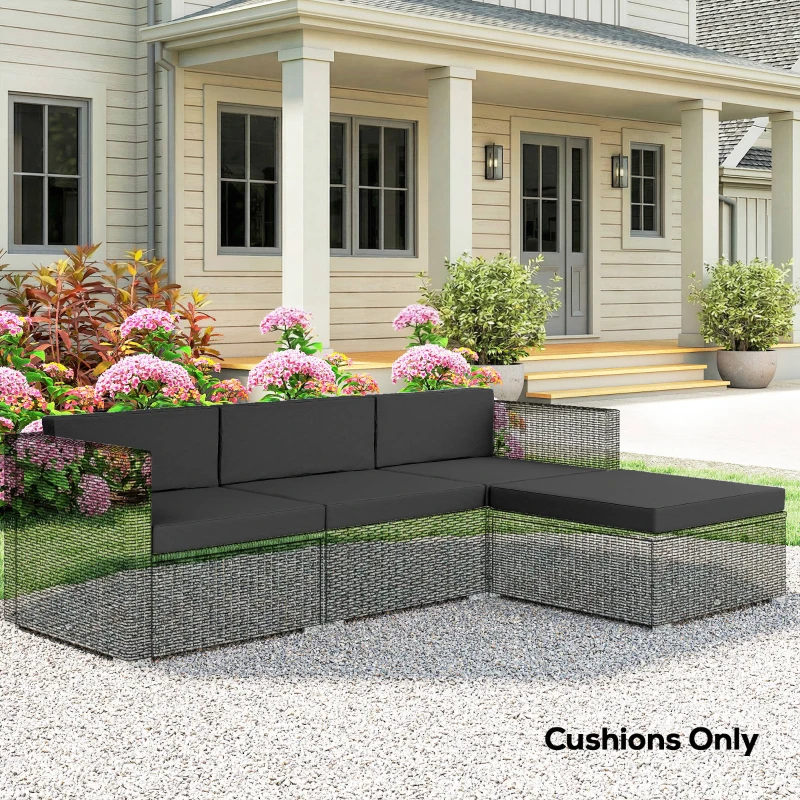 Outsunny 7-Piece Patio Furniture Cushions, Outdoor Loveseat Cushion with Removable Covers for Rattan Furniture, 60x60 cm, Black