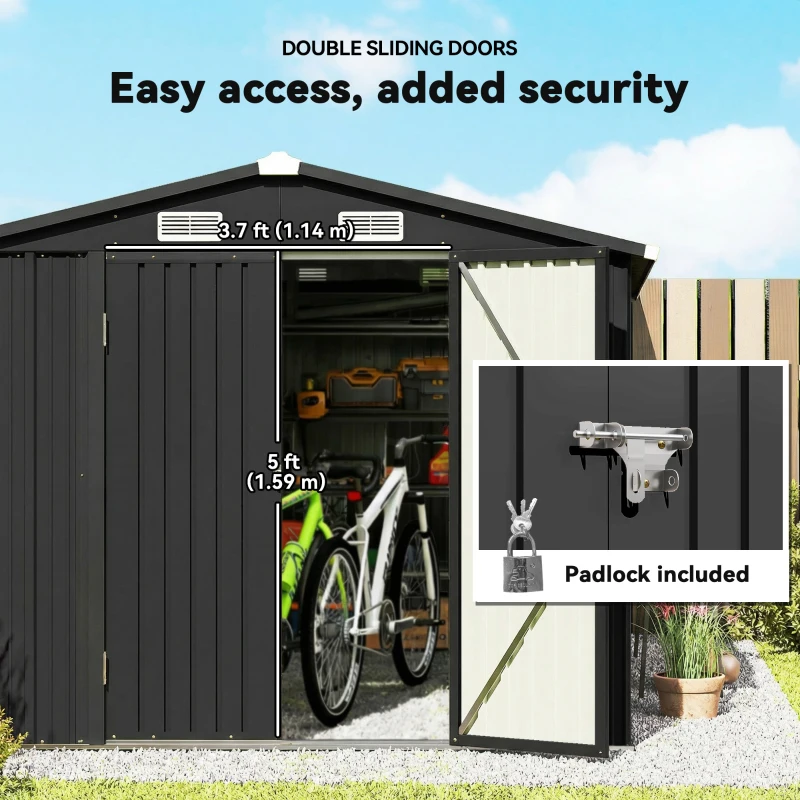 Outsunny 12 x 8 ft Garden Shed, Outdoor Storage Shed with 4 Vents and Lockable Double Doors, Dark Grey