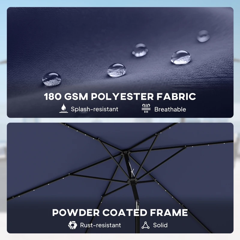 Outsunny 3 x 2 m Garden Parasol Umbrella with LED Solar Light, Parasol Cover, Outdoor Market Patio Umbrella, Navy Blue