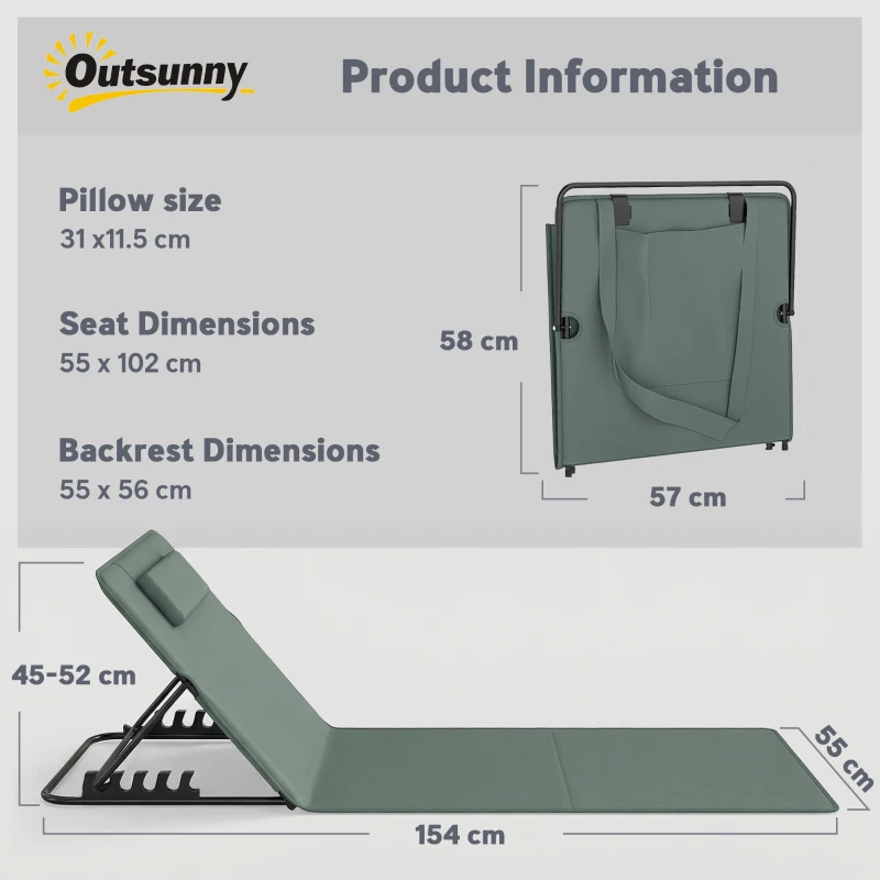 Outsunny Foldable Sun Loungers Set of 2, Portable Folding Beach Lounger with 4-level Adjustable Backrest, Grey