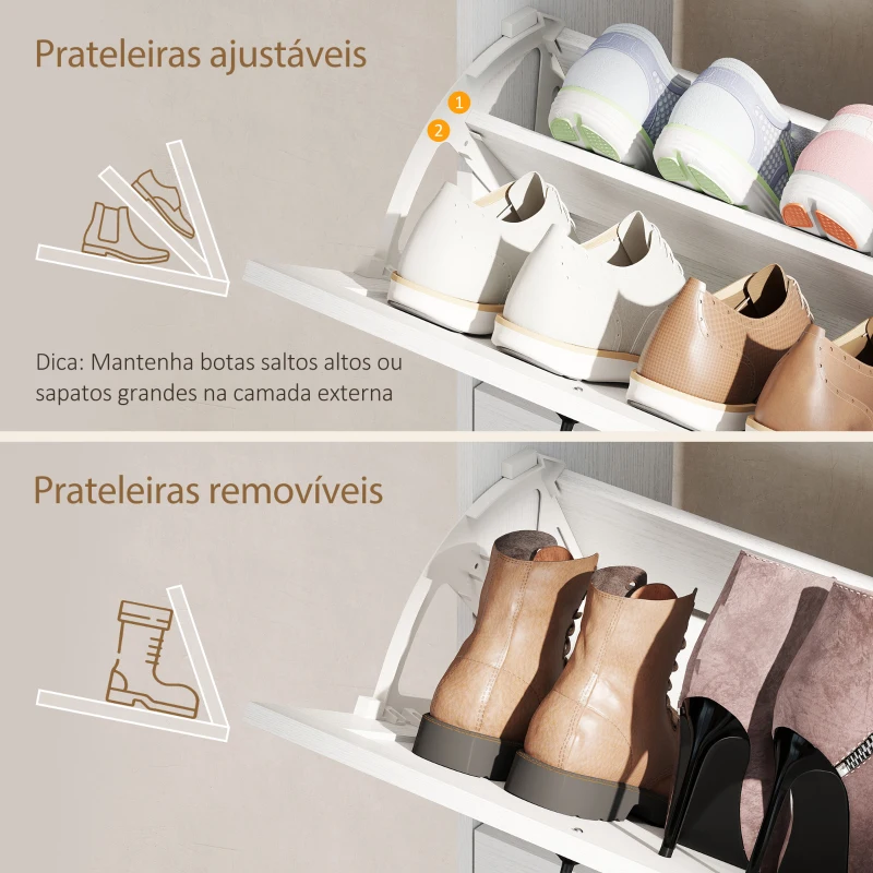 HOMCOM Sapateira Estreito com 2 Compartimentos Rebatíveis Prateleiras Ajustáveis para 12 Pares para Espaços Pequenos 106,7x26x116cm Branco