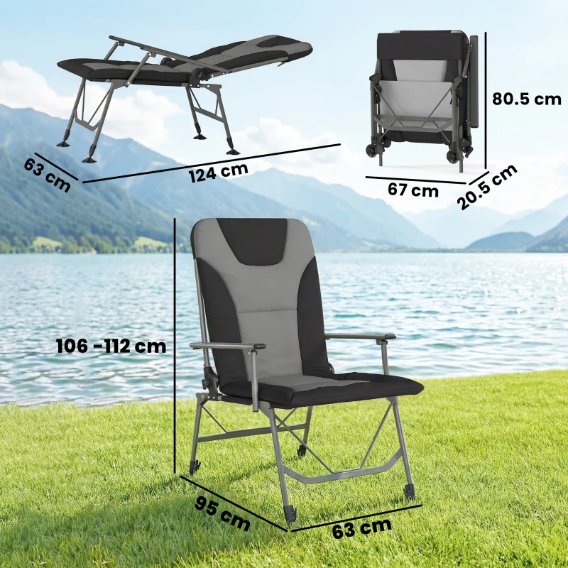 Outsunny Camping Chair Padded Reclining Folding Chair with Wide Armrests for Adults Black