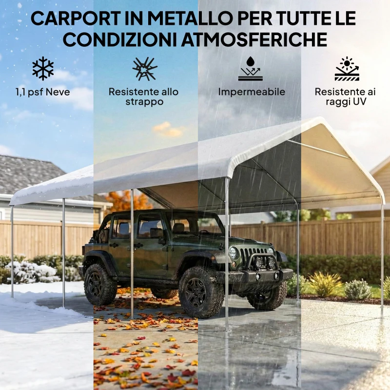 Outsunny Carport 5x6m, Portable Garage, Galvanized Steel Frame for Cars/Trucks, Cream