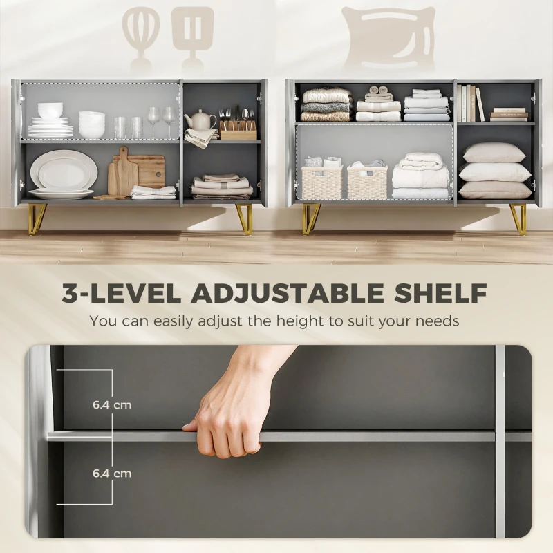 HOMCOM Modern Luxe High Gloss Sideboard, with Hairpin Legs, Grey