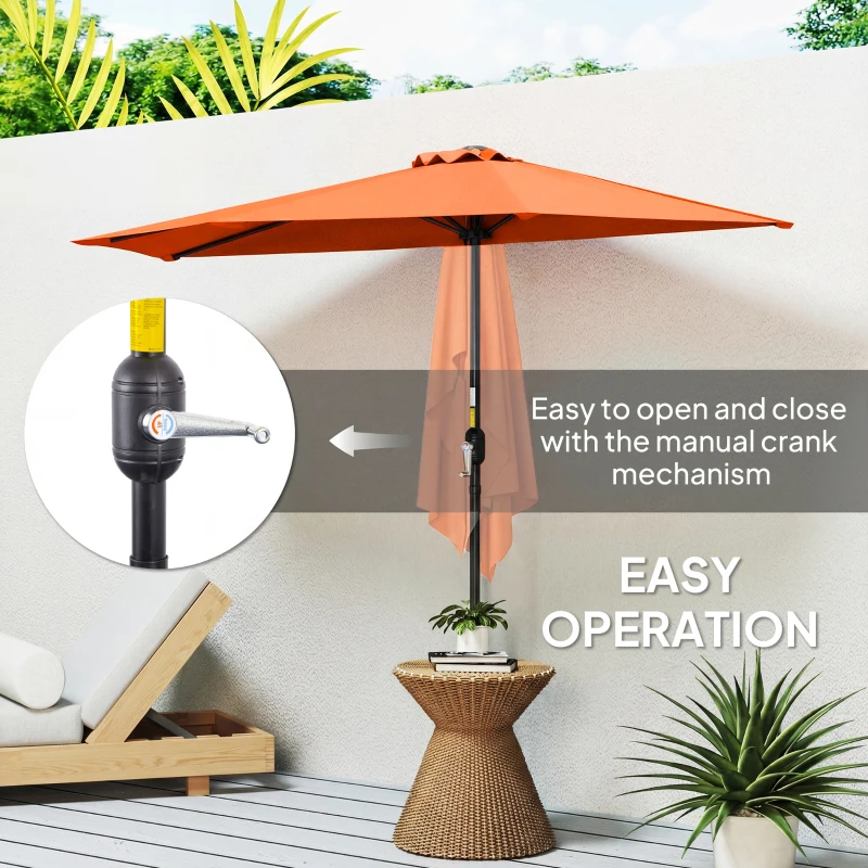 Outsunny Half Round Parasol Umbrella - Orange