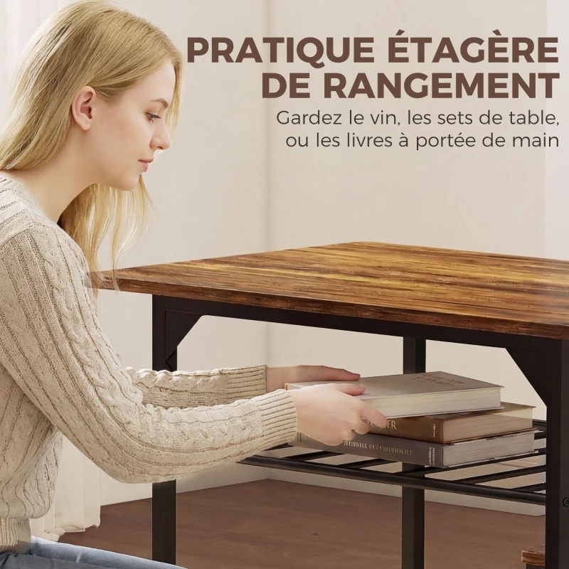 HOMCOM Ensemble table salle à manger avec 2 chaises, table de cuisine avec chaises pour 2 personnes, cadre en métal, marron