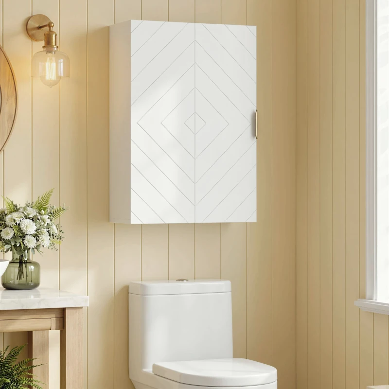 kleanking Armadietto Bagno a Muro con Anta Decorata, Maniglia Dorata e Ripiani Regolabili, 40x15x60 cm, Bianco