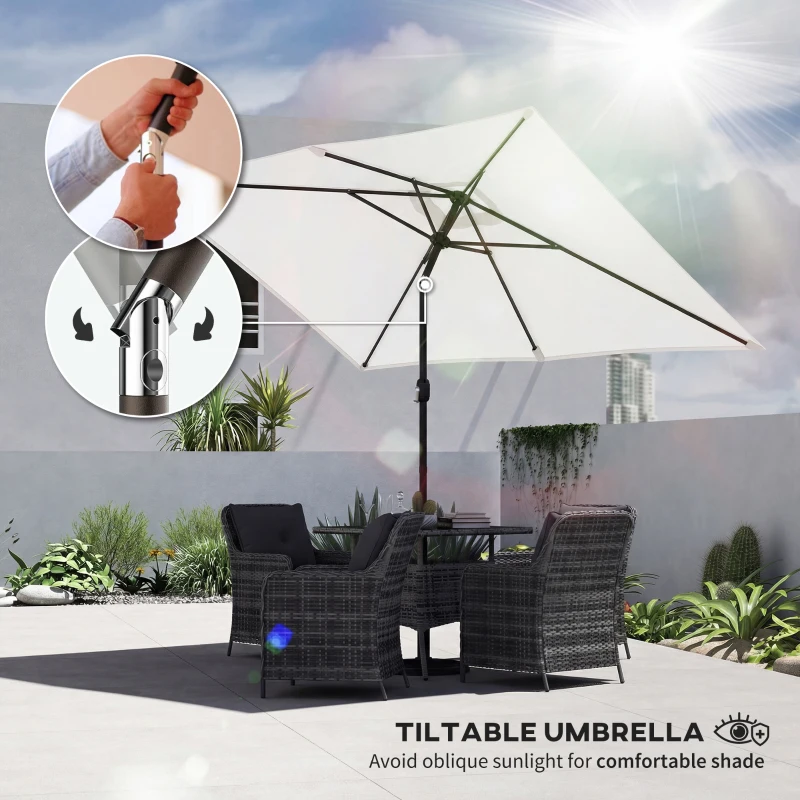 Outsunny Garden Parasol, Parasol Umbrella with Crank Handle, Tilt Function, Polyester Canopy, Cream White