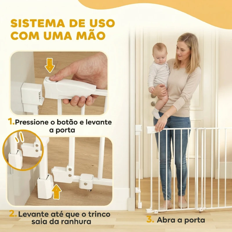 PawHut Barreira de Segurança para Cães 74,5-111,5 cm Porta com Fecho Automático Branco