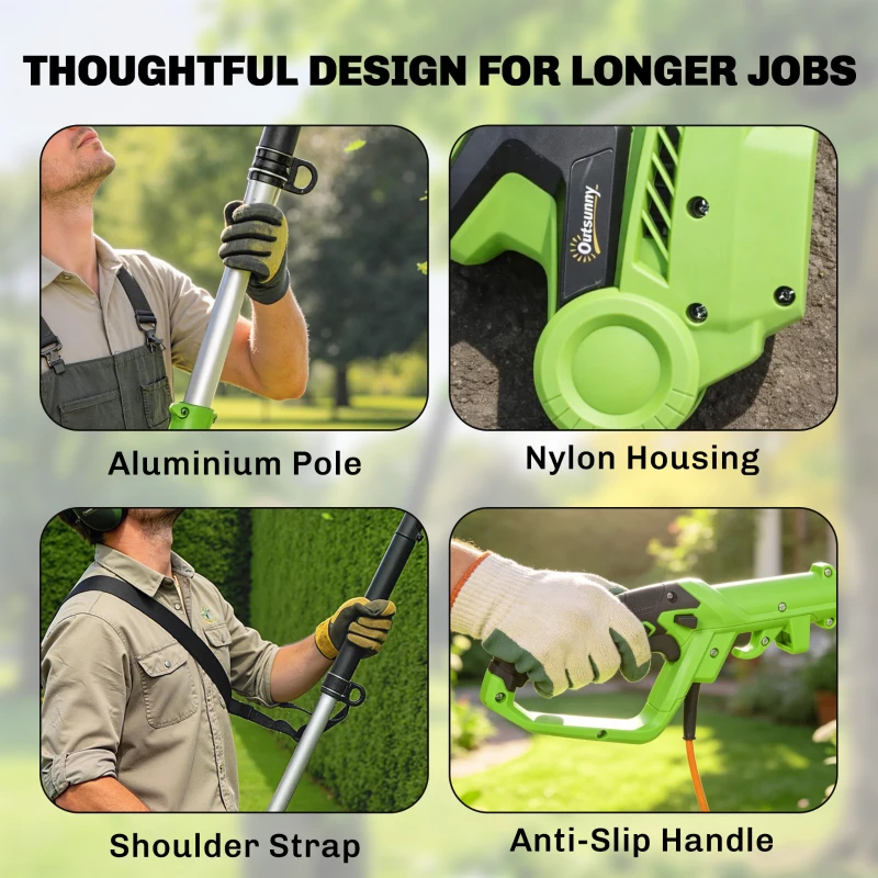 Outsunny 2.6m Corded Extendable Hedge Trimmer with 90° Adjustable Head, 450W Telescopic Electric Hedge Cutter Long Reach