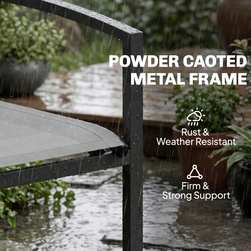 Outsunny Ławka ogrodowa 2-osobowa, odporna na warunki atmosferyczne, metalowa, z oddychającym siedziskiem, profilowanymi podłokietnikami, 112 x 66 x 80 cm, szara