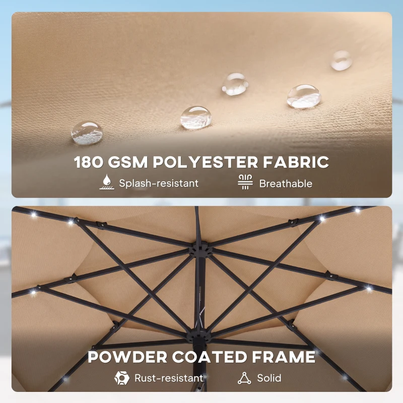 Outsunny 2.8 m Garden Parasol Umbrella with LED Solar Light, Parasol Cover, 3 Tier Outdoor Table Market Patio Umbrella, Khaki
