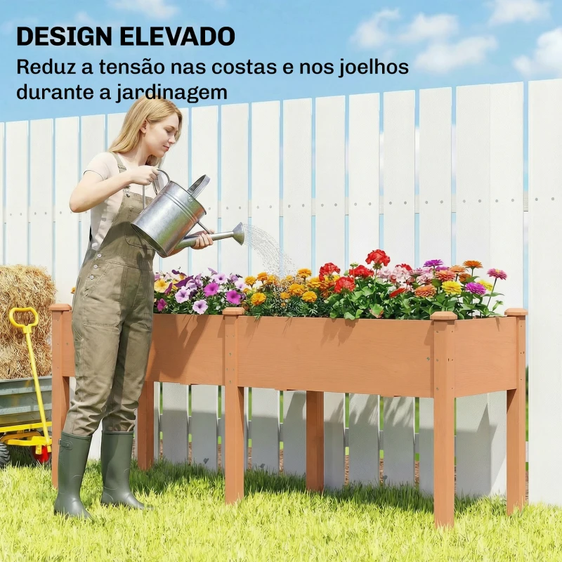 Outsunny Floreira Elevada de Madeira 184x59x76,5 cm com 6 Orifícios de Drenagem para Cultivo Plantas Flores Castanho