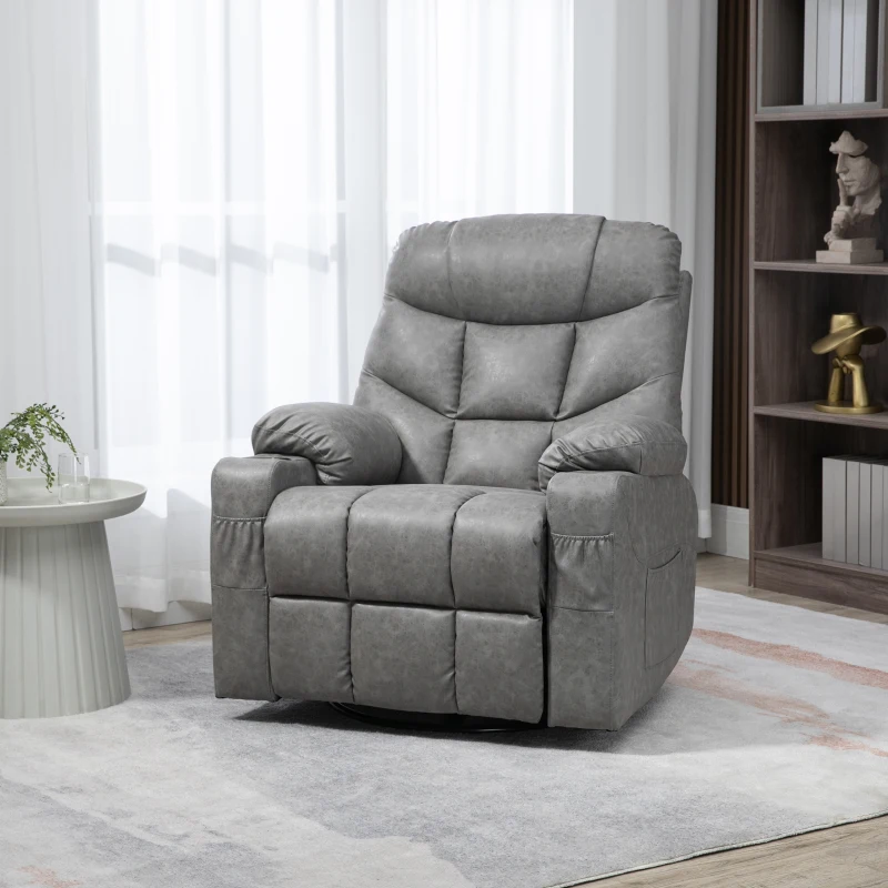 HOMCOM Thick Padded Faux Leather Recliner Armchair - Light Grey