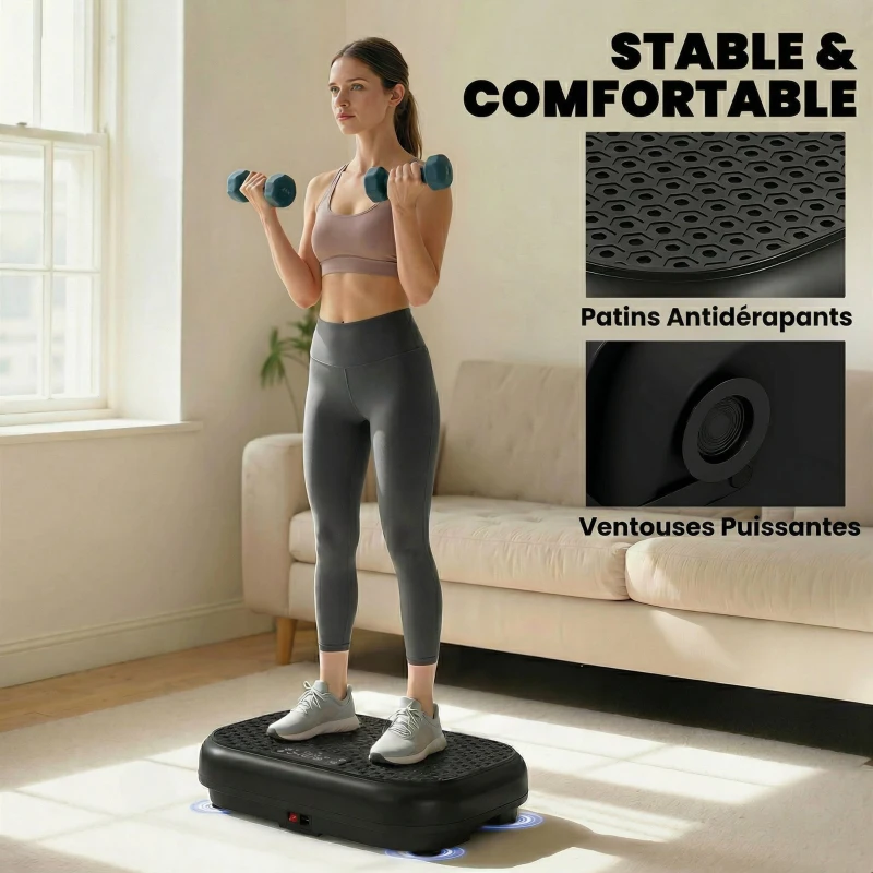 SPORTNOW Plateforme Vibrante Fitness Appareil de Musculation 200W Plaque Vibrante 120 Vitesse 5 Programmes Perte de Poids Noir