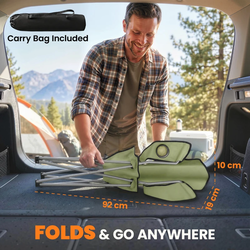 Outsunny Camping Chair Set of 2 Portable Folding Outdoor Camp Chair with Cup Holders and Carry Bag Green