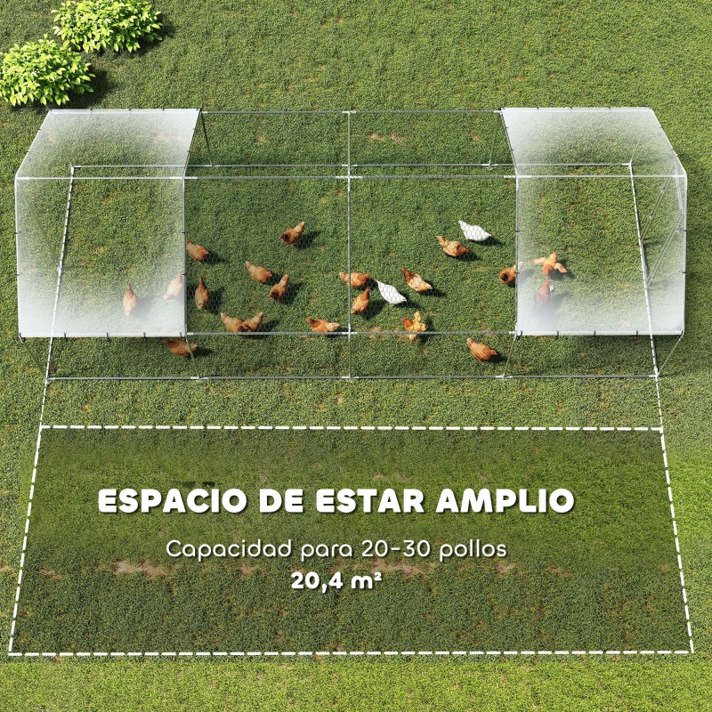 PawHut Gallinero para Exterior Grande de Acero Galvanizado 6,8x3x1,9 m 20,4 m² con Cubierta Tela Oxford y Cerradura Plata