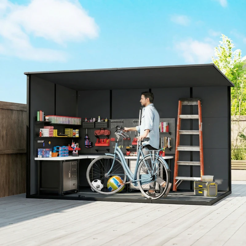 Outsunny 10 x 6 ft Resin Garden Shed, Outdoor Storage Shed with Floor, Windows, Lockable Doors and Vents, Dark Grey