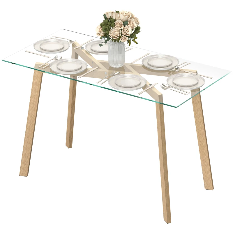 HOMCOM Mesa de Comedor Rectangular Moderna para 6 Personas Superficie de Vidrio Templado 150x75x76 cm Transparente