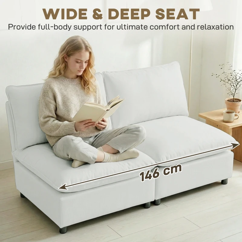 HOMCOM 2-zitsbank, 146 cm kunstleren modulaire bank met brede en diepe zit, dikke kussens, eenvoudige montage, grijs