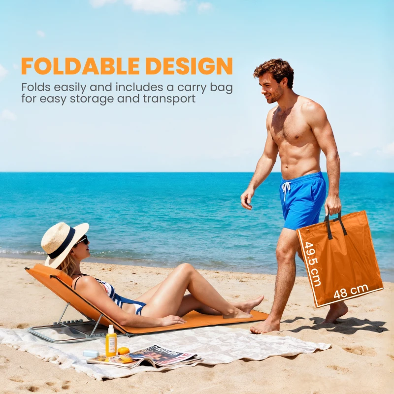 Outsunny Set of Two Metal Frame Beach Chairs, with Reclining Backs - Orange