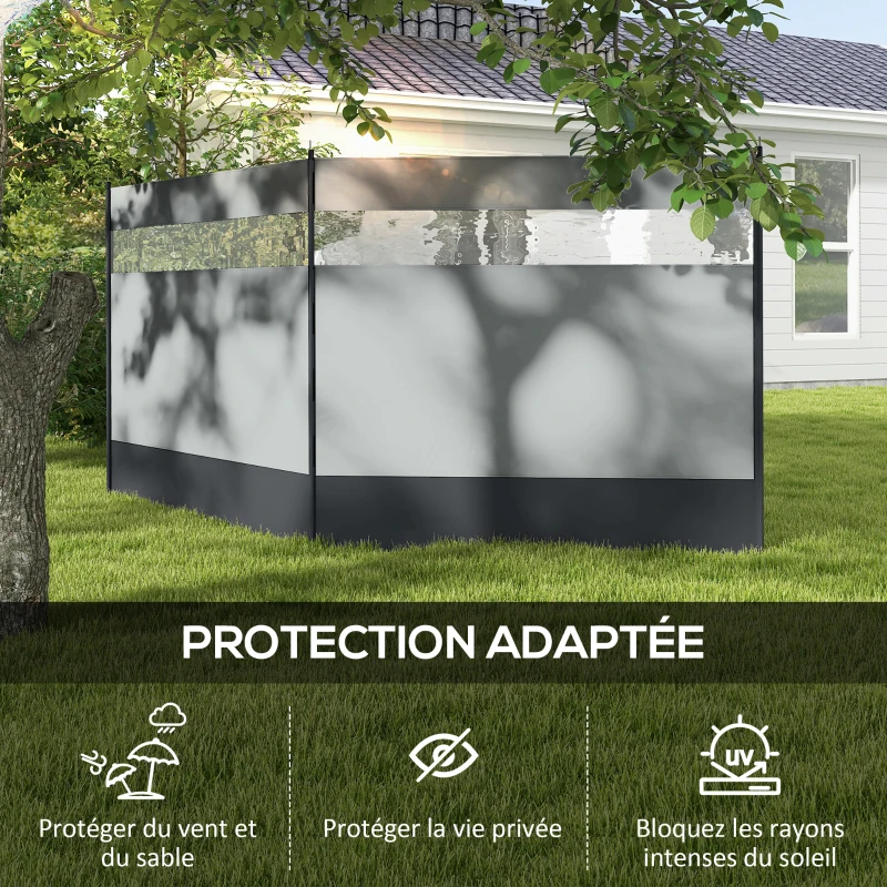 Outsunny Paravent brise-vent de camping portable pliable avec sac de transport et poteaux en acier dim. 440 cm x 140 cm gris clair