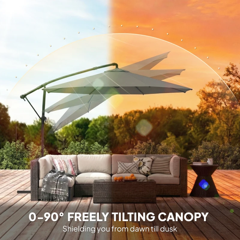 Outsunny 3 m Garden Cantilever Parasol with Cover, Round Overhanging Umbrella with 360° Rotation, Tilt, Grey